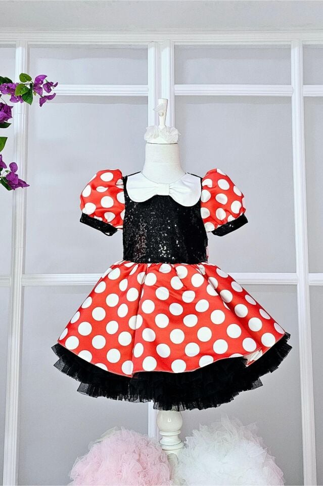 Payet işlemeli Minie Mouse Elbise