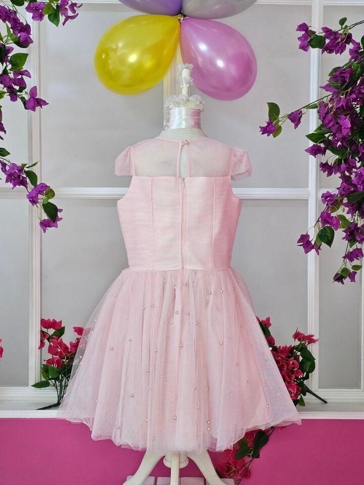 İnci Detaylı Tül Elbise - Pembe
