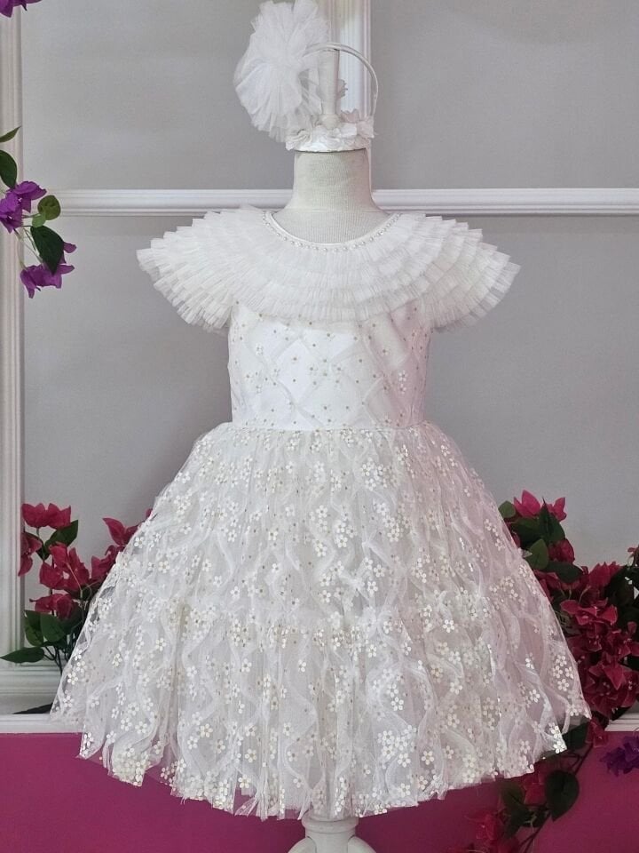 Papatyalı Elbise - Beyaz