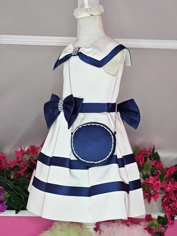 Saten Marine elbise