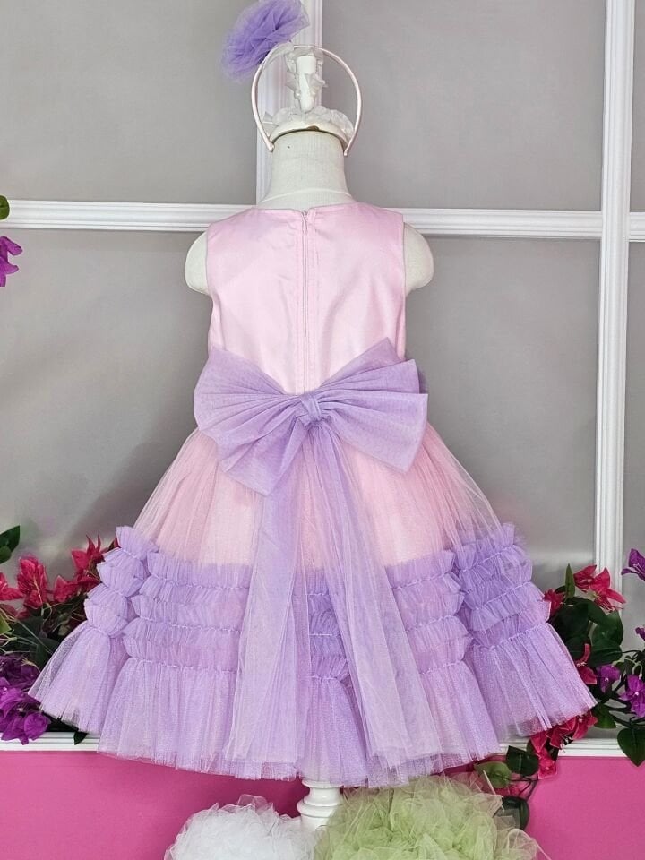 Pembe/Lila Tül Katmanlı Elbise