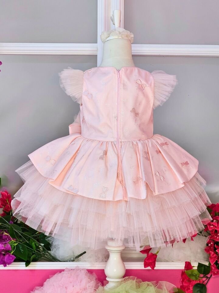 Fiyonk Detaylı Tütülü Elbise - Pembe